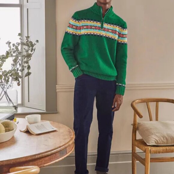 BODEN Fair Isle Half-Zip Green Sweater Wool Blend - Picture 1 of 7